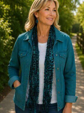 Teal Leopard Flutter Scarf Lightweight Women Accessory